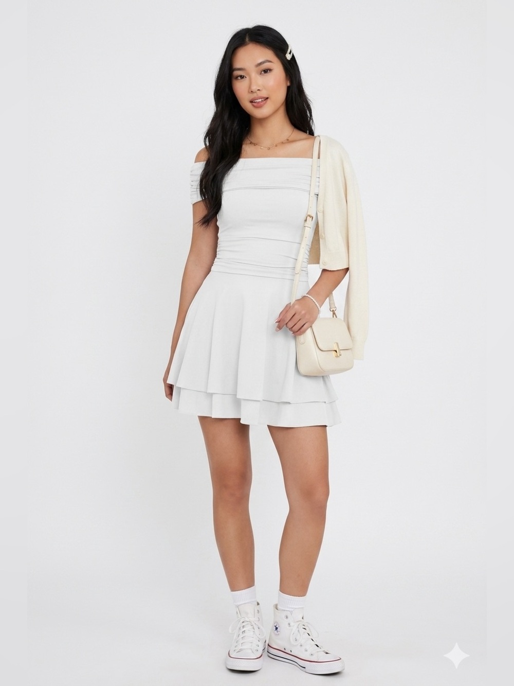 White Off the Shoulder A Line Mini Dress